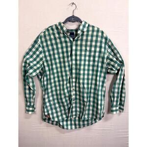Tommy Bahama Shirt Mens XL Green White Check Long Sleeve Pima Cotton Button-Up